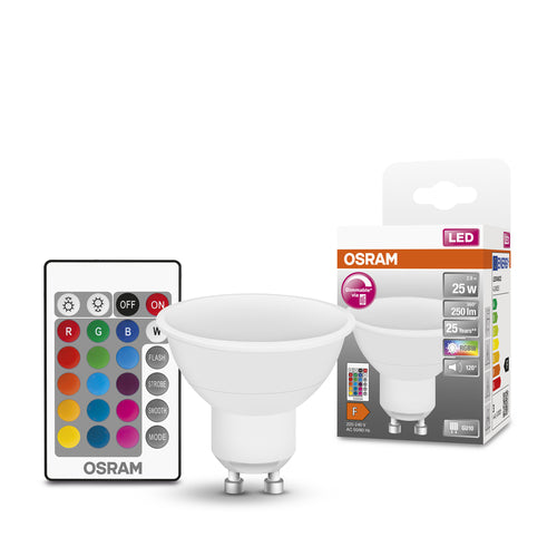 OSRAM LED Retrofit RGBW LED Spot mit Fernbedienung matt (ex 25W) 2,9W / 2700K Warmweiß GU10-Leuchtmittel-LEDVANCE Shop