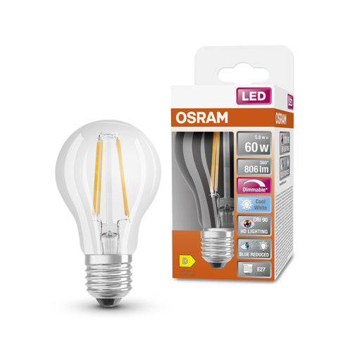OSRAM Dimmbare LED-Lampe LED SUPERSTAR+ CL A FIL 60 dim 5,8W/940 E27 CRI90 BOX, E27 , Kaltweiß-Leuchtmittel-LEDVANCE Shop