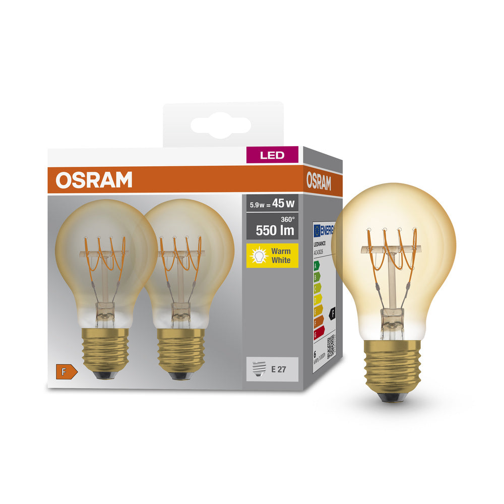 OSRAM LED Base Classic A 45 Filament Retro 5.9W 827 E27 2er , Warmweiß-Leuchtmittel-LEDVANCE Shop