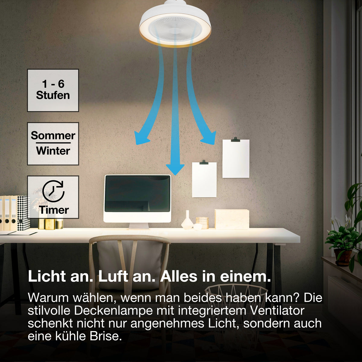 OSRAM Ceiling Fan Encapsulate Deckenventilator, 49W, 3000lm, 2700-6500K, Weiß