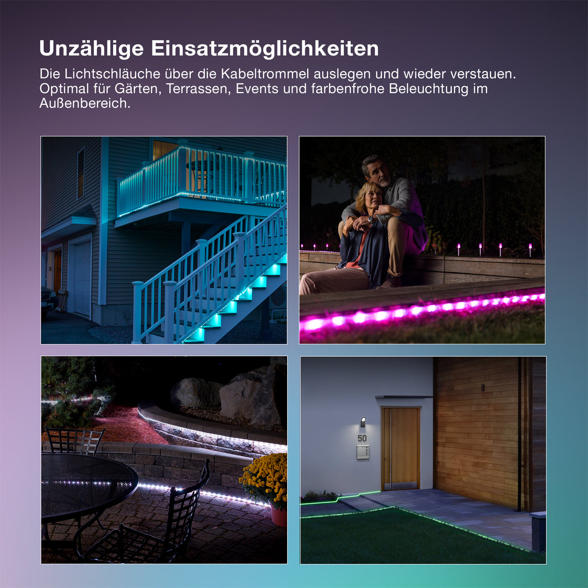 OSRAM Outdoor Flex RGB LED Streifen 15M IP65, inkl. Fernbedienung, bis 50 m erweiterbar, mit Kabeltrommel, Anschlusskabel, Zubehör