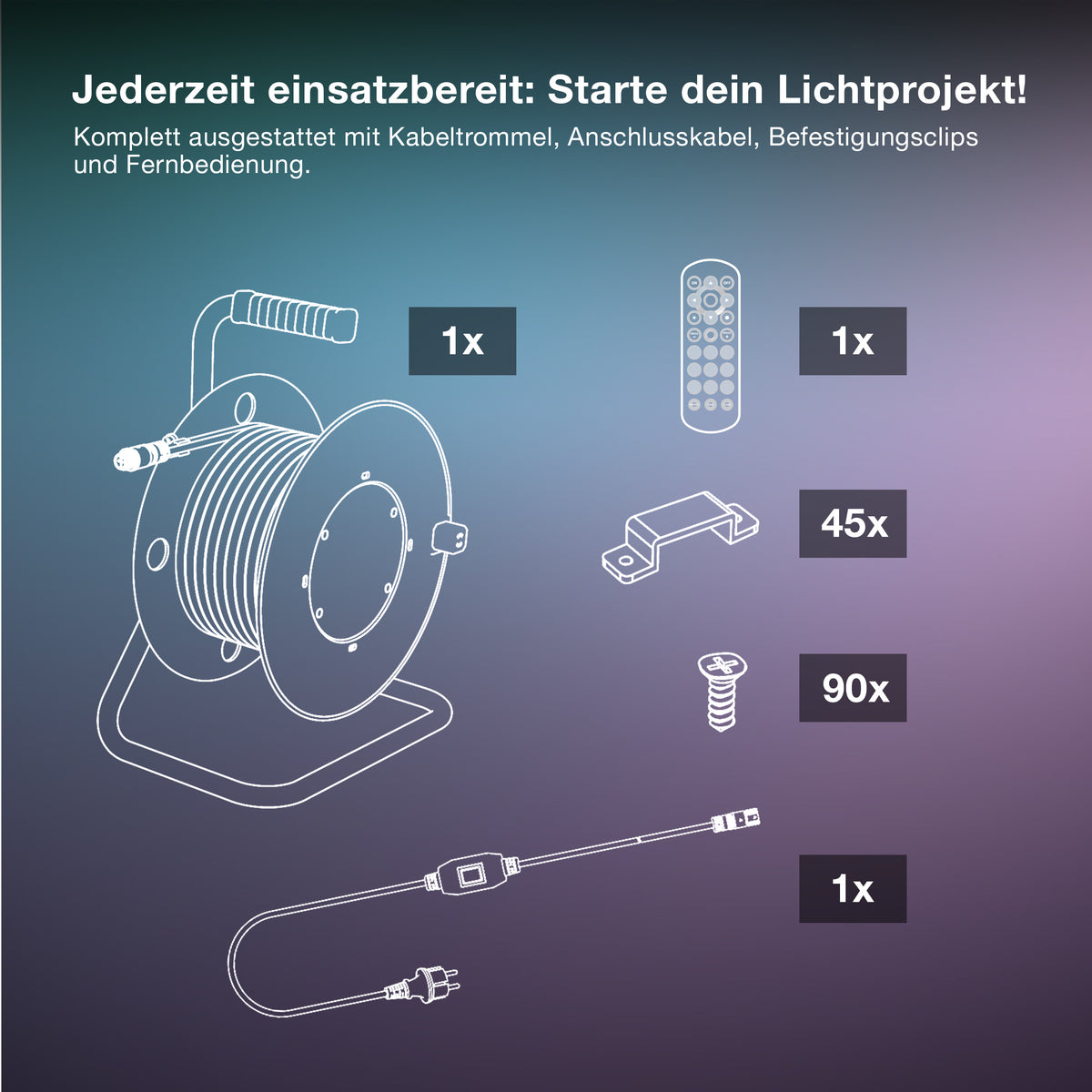 OSRAM Outdoor Flex RGB LED Streifen 15M IP65, inkl. Fernbedienung, bis 50 m erweiterbar, mit Kabeltrommel, Anschlusskabel, Zubehör