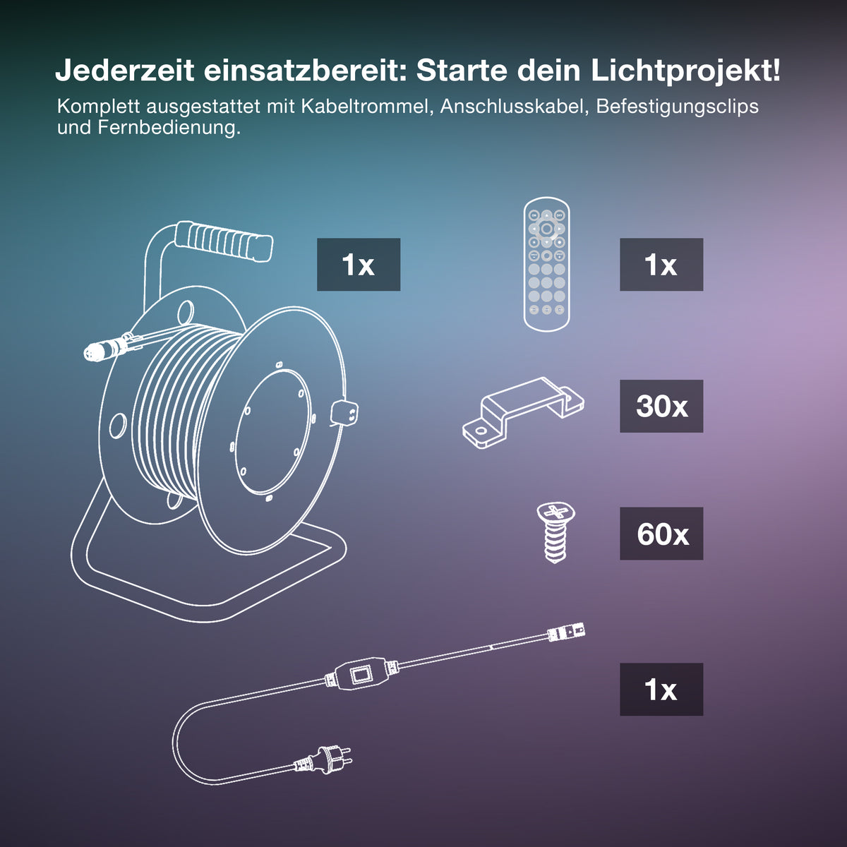 OSRAM Outdoor Flex RGB LED Streifen 10M IP65, inkl. Fernbedienung, bis 50 m erweiterbar, mit Kabeltrommel, Anschlusskabel, Zubehör