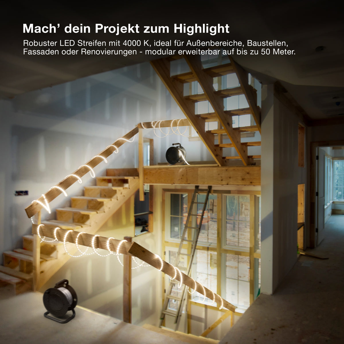 OSRAM Outdoor Flex LED Streifen 10M IP65, kaltweiß, bis 50 m erweiterbar, inkl. Kabeltrommel, Montagezubehör, Anschlusskabel