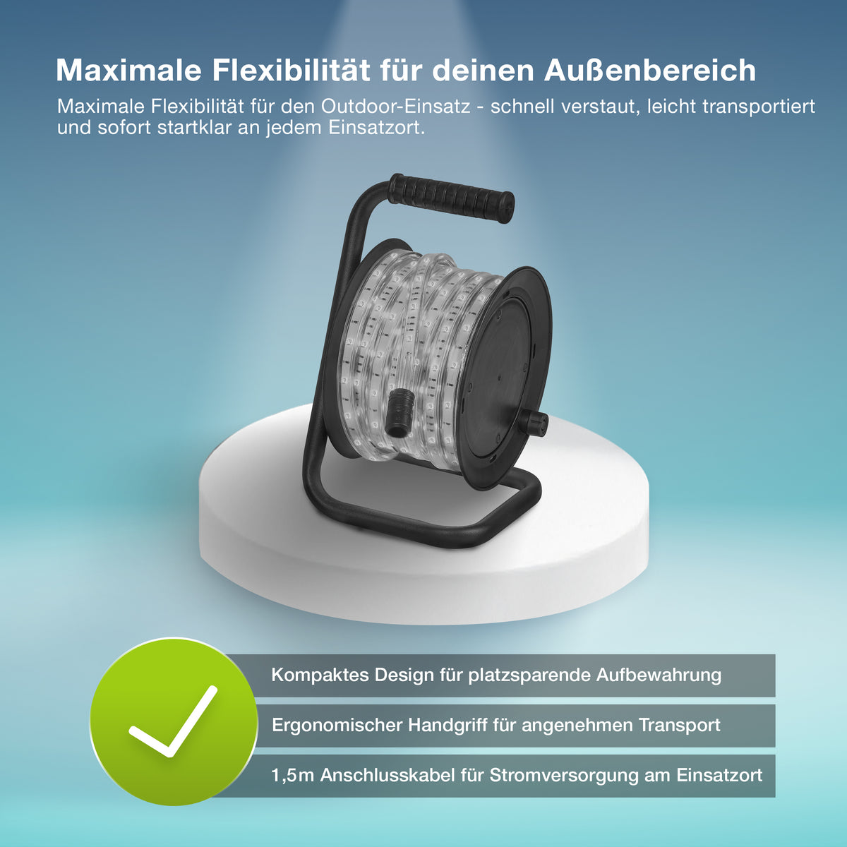 OSRAM Outdoor Flex LED Streifen 10M IP65, kaltweiß, bis 50 m erweiterbar, inkl. Kabeltrommel, Montagezubehör, Anschlusskabel