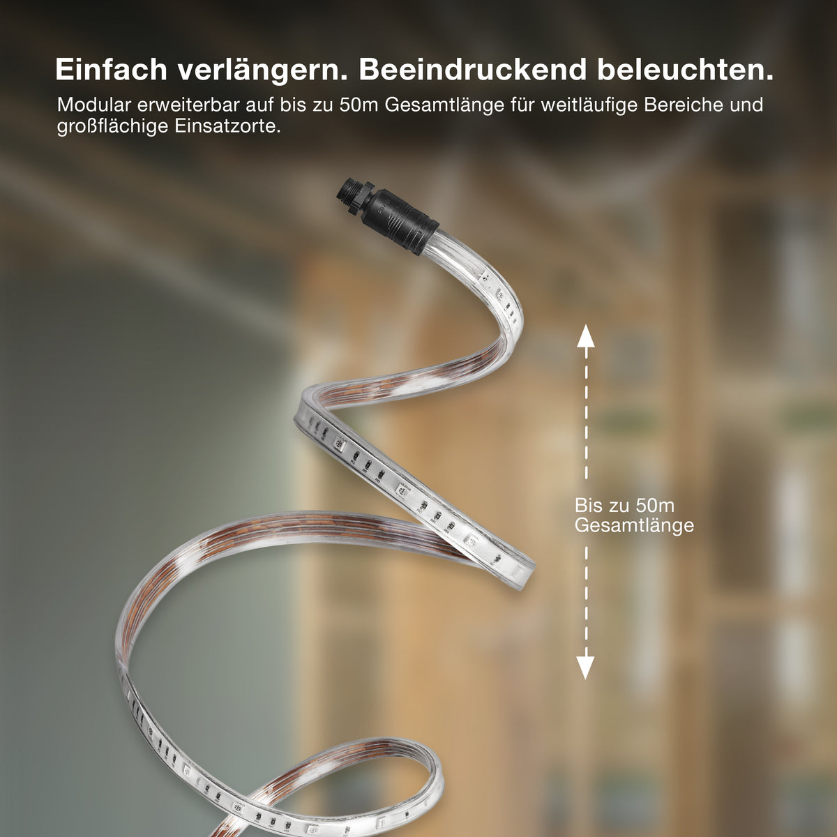 OSRAM Outdoor Flex LED Streifen 20M IP65, kaltweiß, bis 50 m erweiterbar, inkl. Kabeltrommel, Montagezubehör, Anschlusskabel