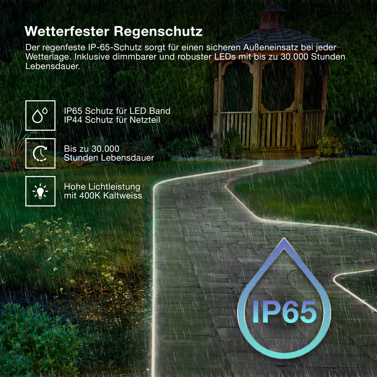 OSRAM Outdoor Flex LED Streifen 15M IP65, kaltweiß, bis 50 m erweiterbar, inkl. Kabeltrommel, Montagezubehör, Anschlusskabel