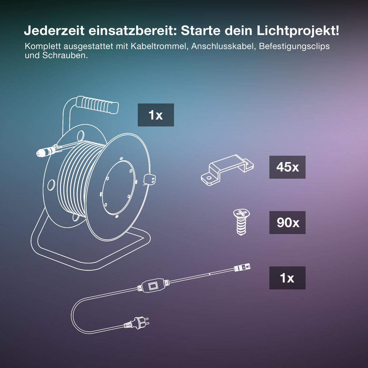 OSRAM Outdoor Flex LED Streifen 15M IP65, kaltweiß, bis 50 m erweiterbar, inkl. Kabeltrommel, Montagezubehör, Anschlusskabel