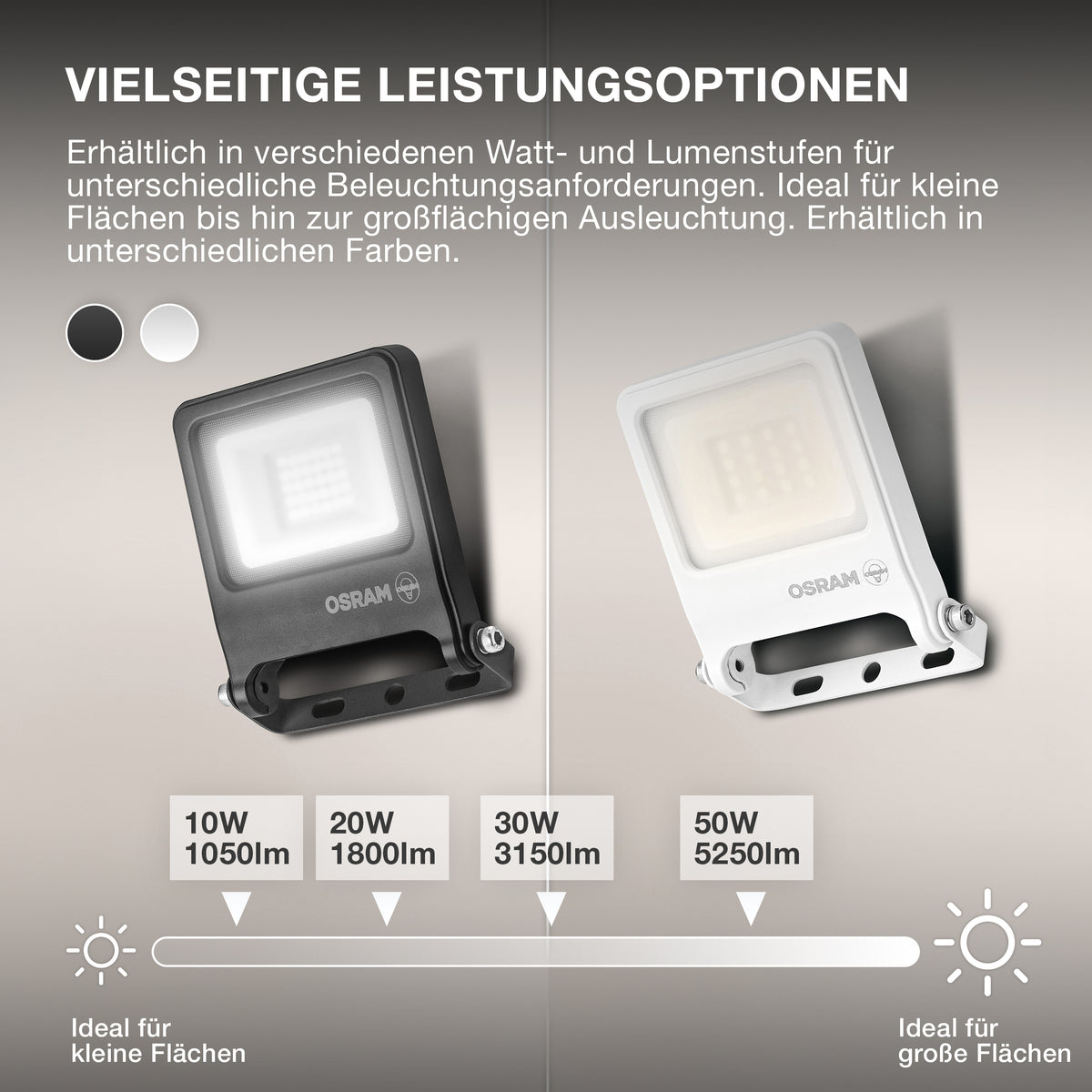 OSRAM ENDURA FLOOD PC 10W LED-Fluter, 3000K warmweiß, 1000 Lumen, IP65 weißes Flutlicht, recyceltes Material, 180° Montagebügel, Weiß