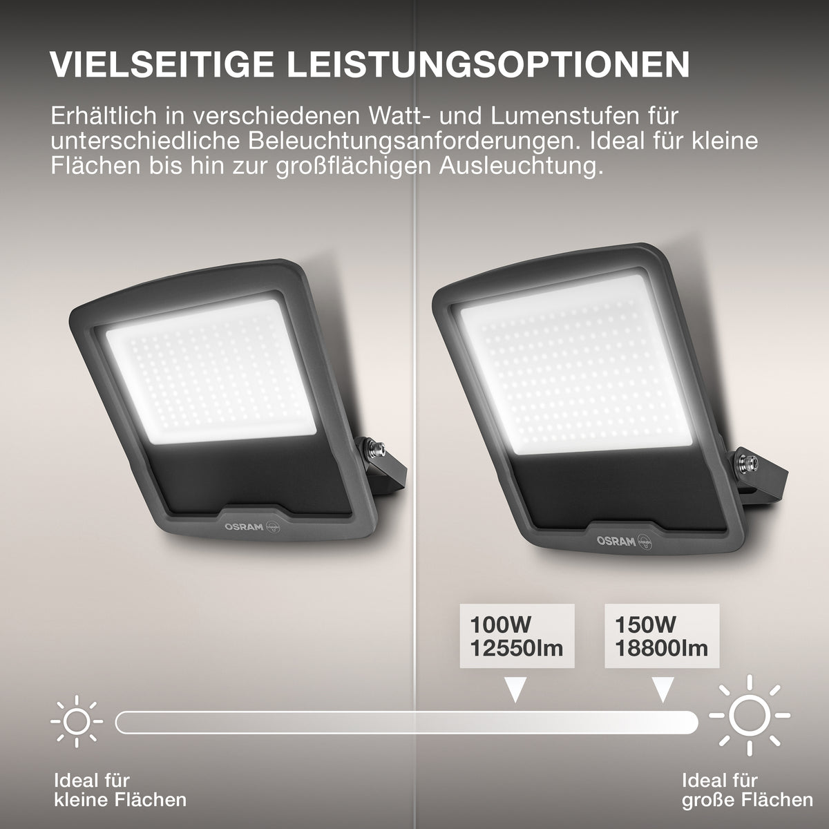 OSRAM ENDURA FLOOD PC 150W LED-Fluter, 4000K kaltweiß, 18000 Lumen, IP65 Flutlicht für Großflächen, 120 lm/W, Grau