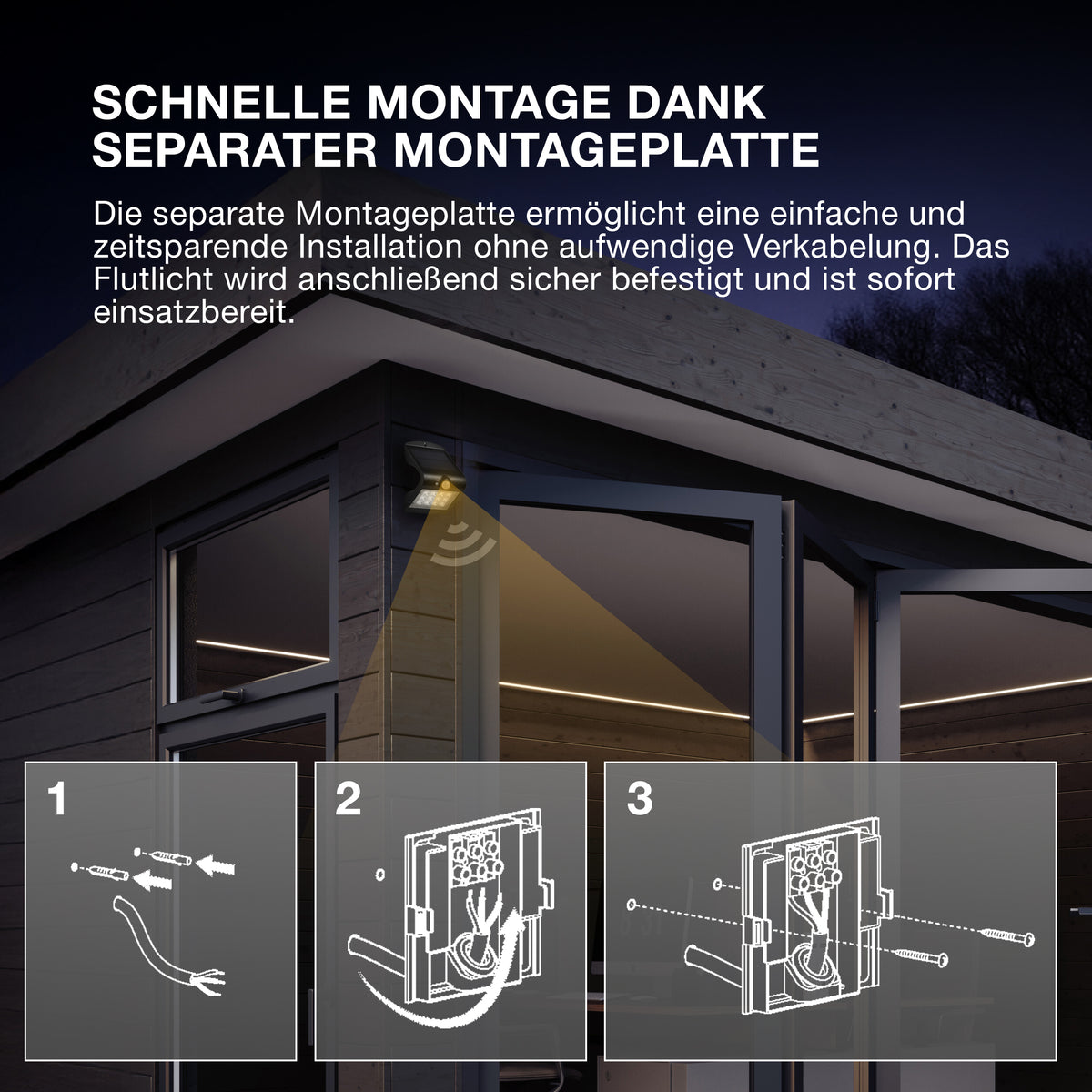 OSRAM ENDURA Solar-Outdoor-Flutlichter mit Tageslicht- und Bewegungsmelder in Dunkelgrau, IP44-Schutz, Ersatz für Halogenlampenfluter