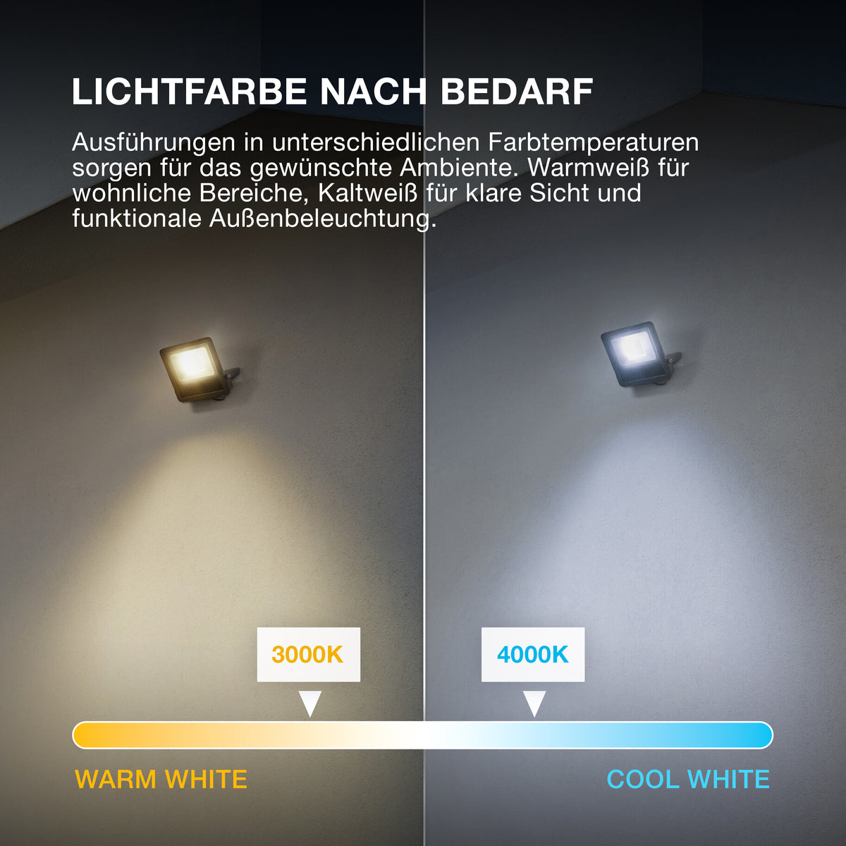 OSRAM ENDURA FLOOD PC 10W LED-Fluter, 3000K warmweiß, 1000 Lumen, IP65 weißes Flutlicht, recyceltes Material, 180° Montagebügel, Weiß