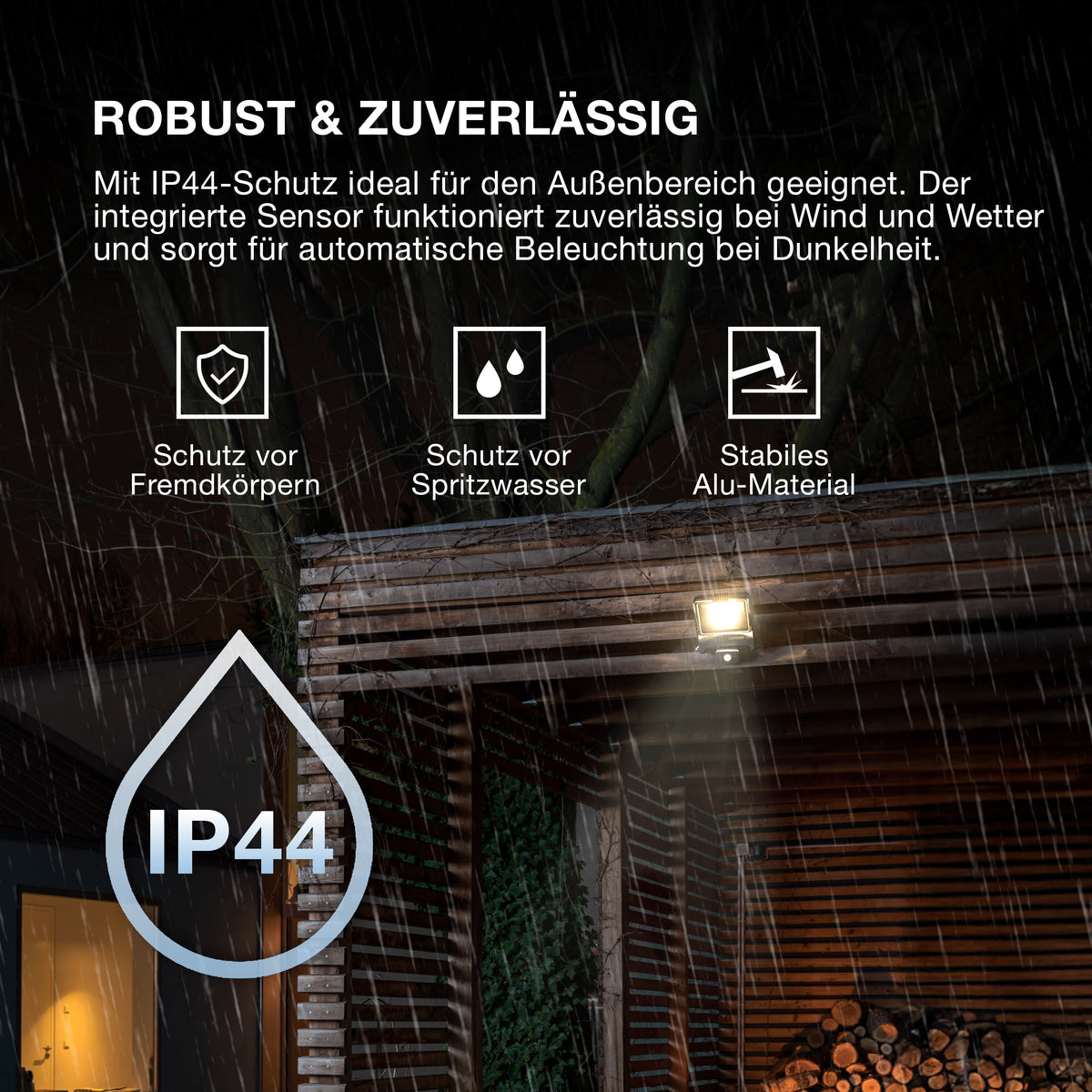 OSRAM ENDURA FLOOD PC 20W LED-Fluter mit Sensor, 4000K, 1800 Lumen, IP44 Flutlicht IR-Bewegungsmelder, Zeit/Lux einstellbar, Dunkelgrau