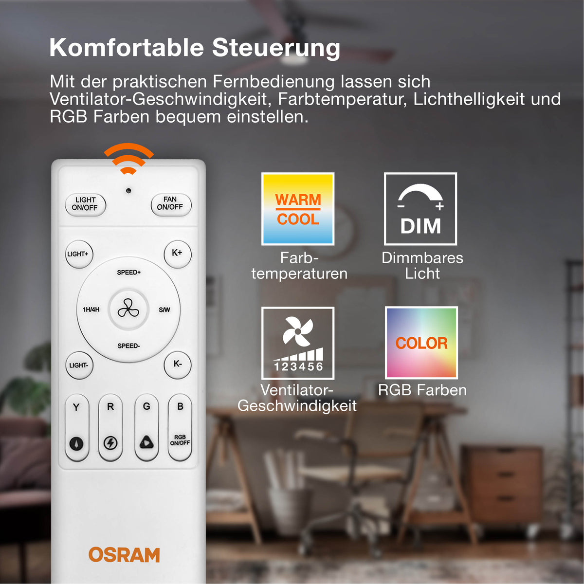 OSRAM LED Deckenventilator Bise 1065mm 48W CCT RGB