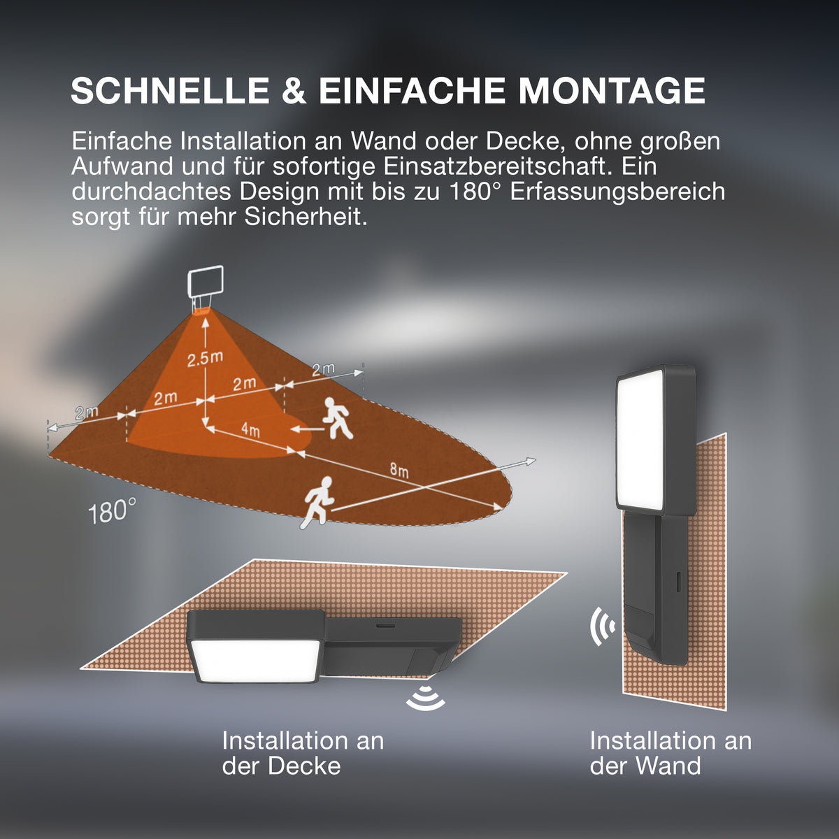 OSRAM ENDURA PRO Hocheffizienter Außenwand-Sensorstrahler mit weitem Ausstrahlungswinkel in innovativem optischen Design, 27W in Dunkelgrau, IP55-Schutz, für Parkplatz und Parks