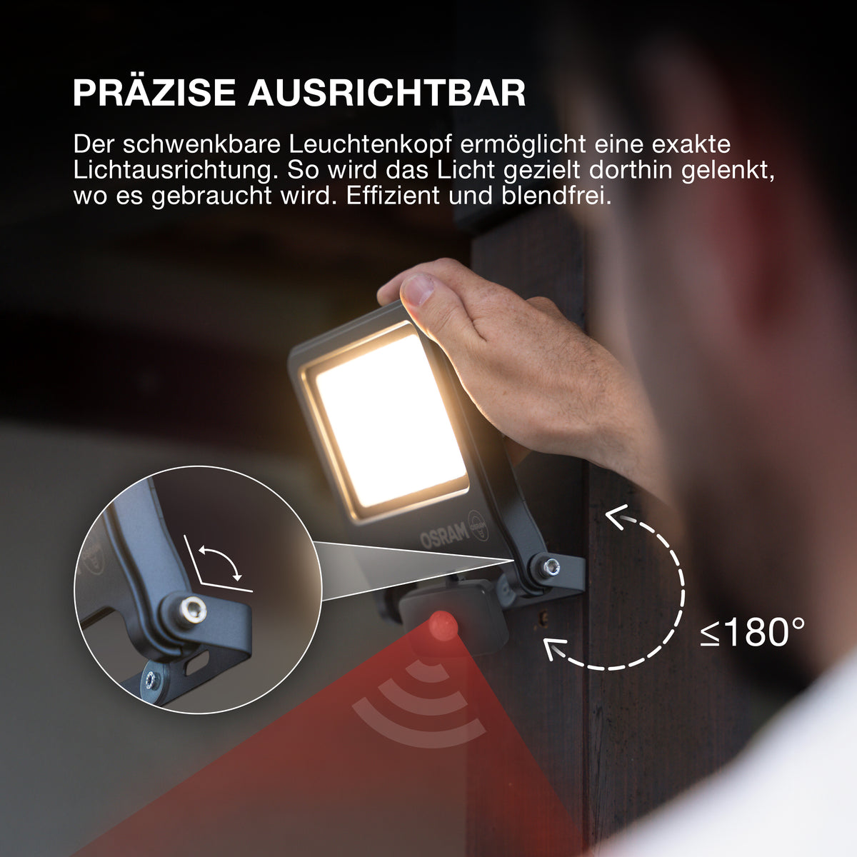 OSRAM ENDURA FLOOD PC 20W LED-Fluter mit Sensor, 4000K, 1800 Lumen, IP44 Flutlicht IR-Bewegungsmelder, Zeit/Lux einstellbar, Dunkelgrau