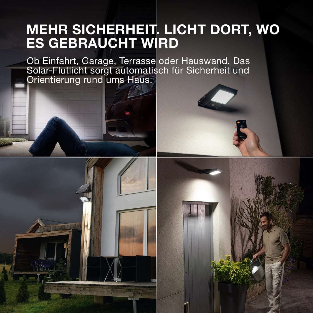 OSRAM ENDURA Solar-Outdoor-Flutlichter mit Tageslicht- und Bewegungsmelder in Dunkelgrau, IP44-Schutz, Ersatz für Halogenlampenfluter