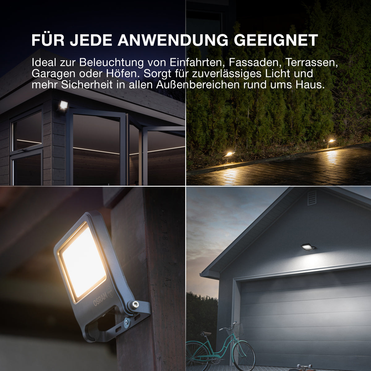 OSRAM ENDURA FLOOD PC 10W LED-Fluter, 3000K warmweiß, 1000 Lumen, IP65 weißes Flutlicht, recyceltes Material, 180° Montagebügel, Weiß