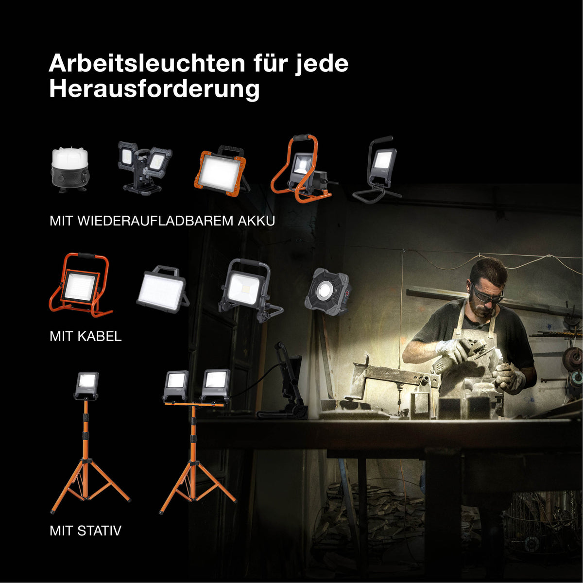 OSRAM WORKLIGHTS BATTERY R-STAND Akku USB LED Baustrahler 30W / 4000K