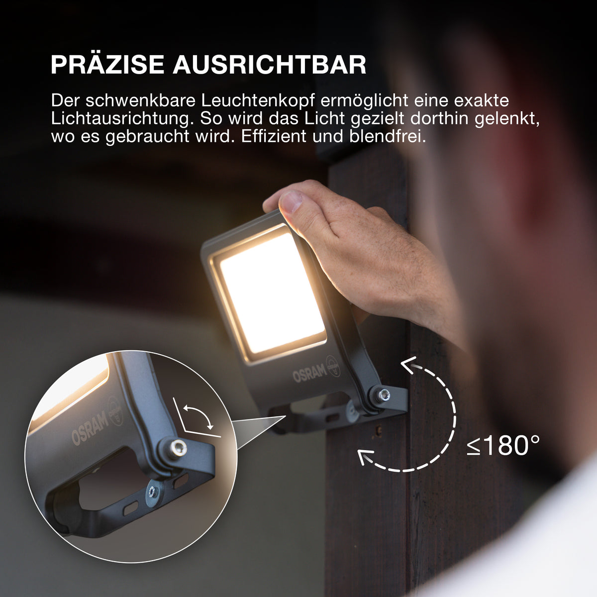 OSRAM ENDURA FLOOD PC 10W LED-Fluter, 3000K warmweiß, 1000 Lumen, IP65 weißes Flutlicht, recyceltes Material, 180° Montagebügel, Weiß
