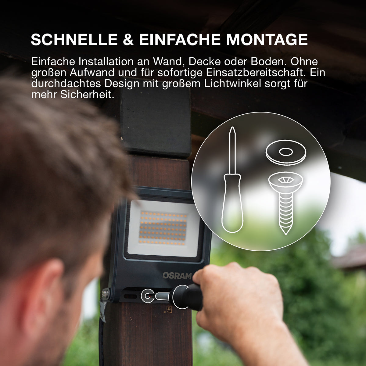 OSRAM ENDURA FLOOD PC 10W LED-Fluter, 3000K warmweiß, 1000 Lumen, IP65 weißes Flutlicht, recyceltes Material, 180° Montagebügel, Weiß