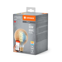 LEDVANCE Smart+ WiFi Filament Globe Tunable White 2200K in Globusform-Form, LED-Lampe, 600 lm, Lichtfarbe variabel, Wifi, Smartspeaker-Kompatibel, Dimmbar