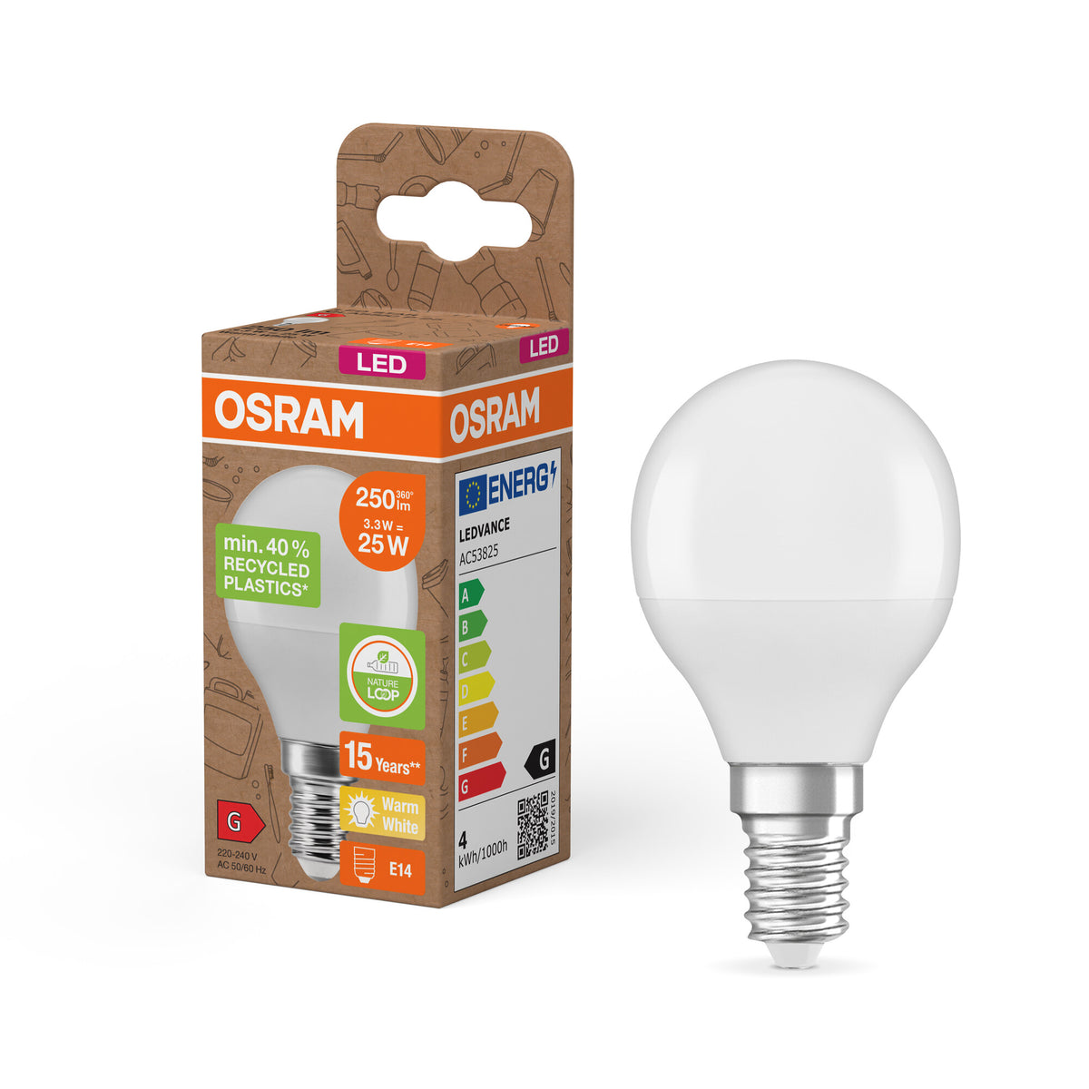 OSRAM LED PCR LAMPS WITH CLASSIC P , LED-Lampe, Matt, 3,3 W, (ex 25 W), 250 lm, Warmweiß, 2700 K, 15000 h, CRI ≥80