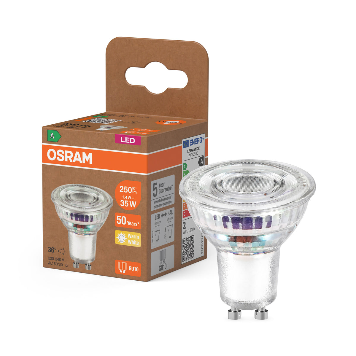 OSRAM LED LAMPS ENERGY EFFICIENCY REFLECTOR in PAR16-Form, LED-Spot, Bleifreies Glas, 1,3 W, (ex 35 W), 240 lm, Warmweiß, 2700 K, Energieeffizienzklasse: A, CRI 80
