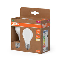 OSRAM LED LAMPS ENERGY CLASS A ENERGY EFFICIENCY FILAMENT CLASSIC A in A-Form, LED-Lampe, Bleifreies Glas, Matt, 5 W, 1055 lm, Warmweiß, Energieeffizienzklasse: A, 2er