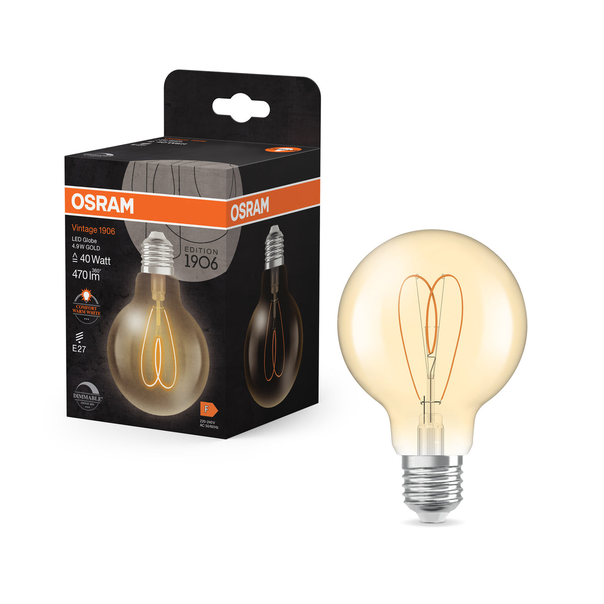 OSRAM Vintage 1906 Globe LED-Lampe Gold, 4.9W, 470lm, E27 , Comfort warm white-LEDVANCE Shop