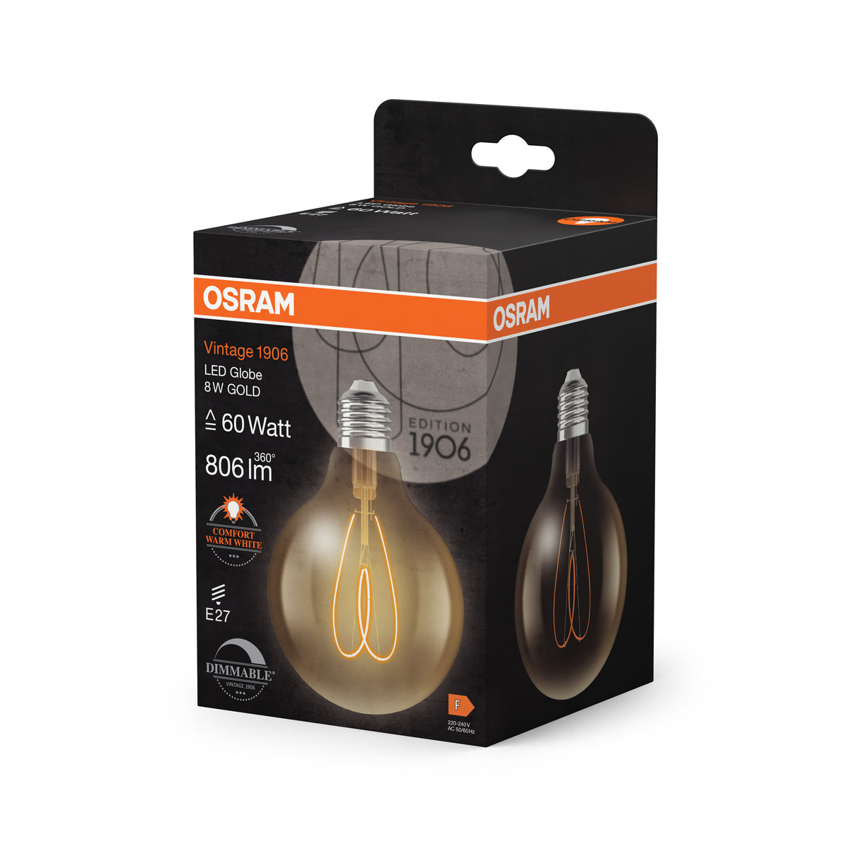 OSRAM Vintage 1906 Globe LED-Lampe Gold, 8W, 806lm, 95mm , Comfort warm white , E27-LEDVANCE Shop