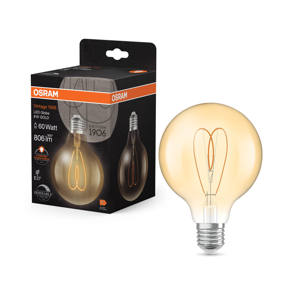 OSRAM Vintage 1906 Globe LED-Lampe Gold, 8W, 806lm, 95mm , Comfort warm white , E27-LEDVANCE Shop