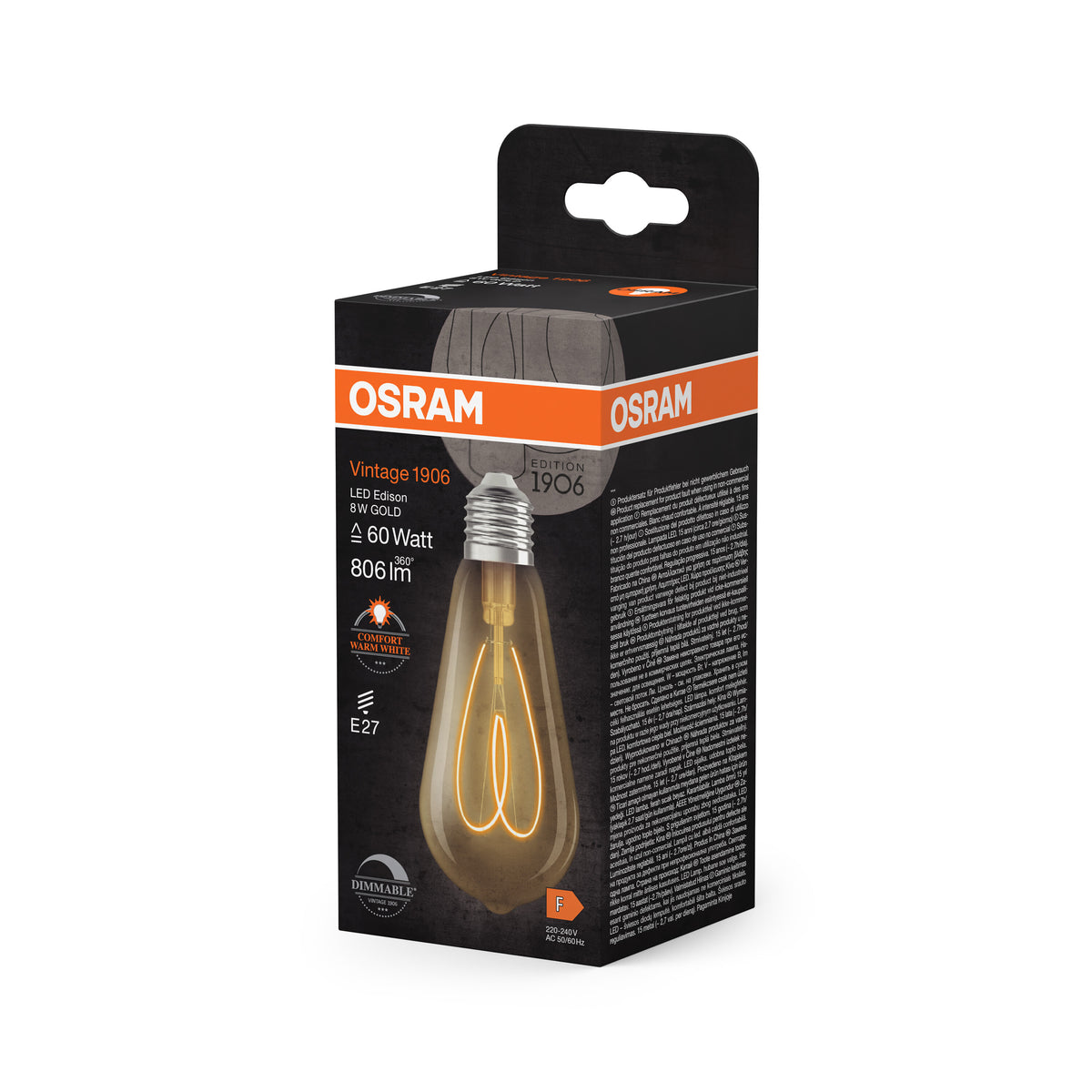 OSRAM Vintage 1906 Edison LED-Lampe Gold, 8W, 806lm, E27 , Comfort warm white-LEDVANCE Shop