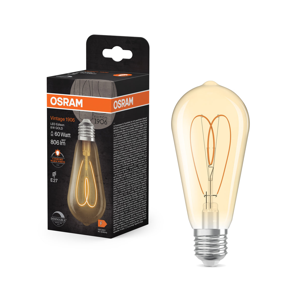 OSRAM Vintage 1906 Edison LED-Lampe Gold, 8W, 806lm, E27 , Comfort warm white-LEDVANCE Shop