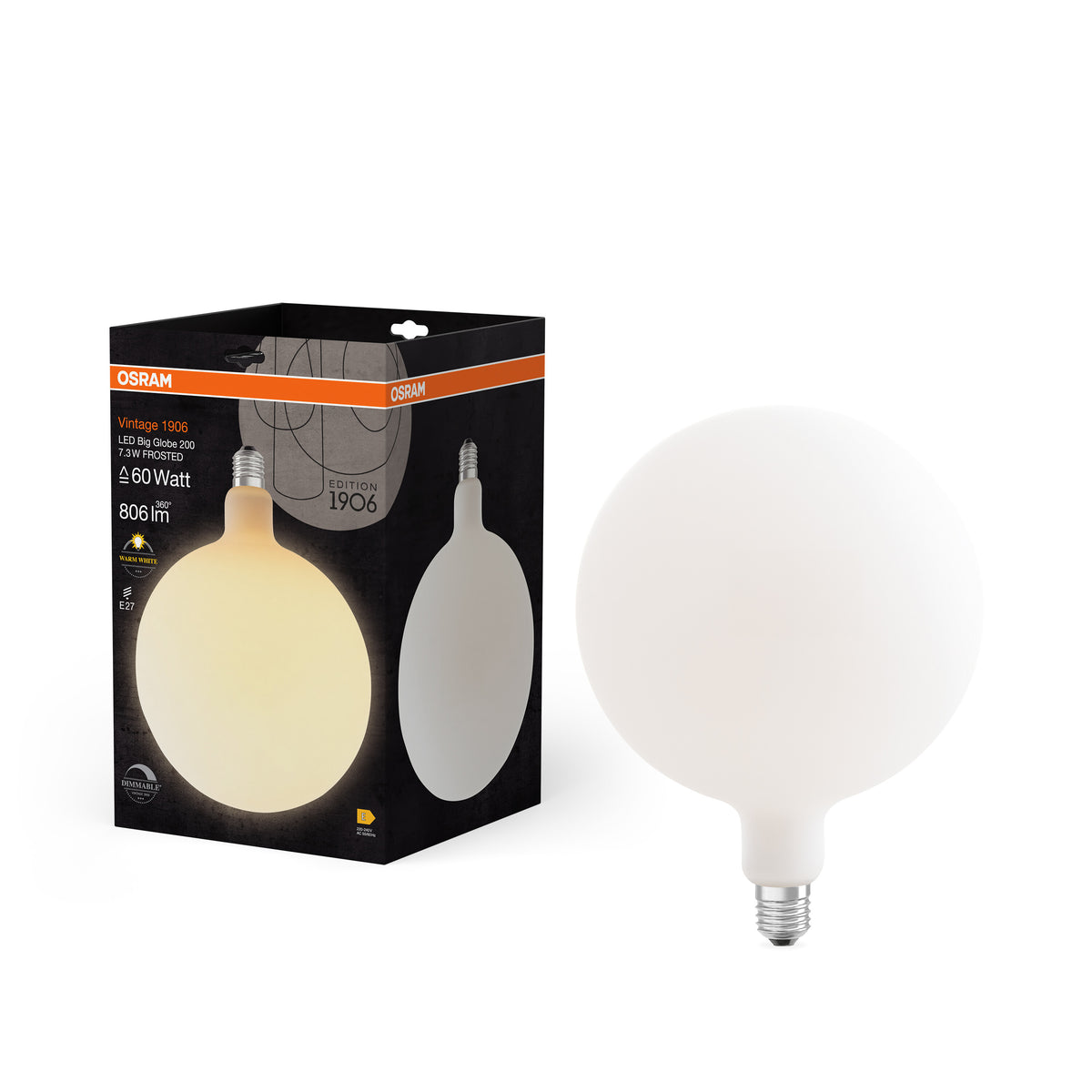 OSRAM Vintage 1906® LED BIG DECORATIVE Globe LED-Lampe Frosted, dimmbar, 7.3W, E27 , Warmweiß-Leuchtmittel-LEDVANCE Shop