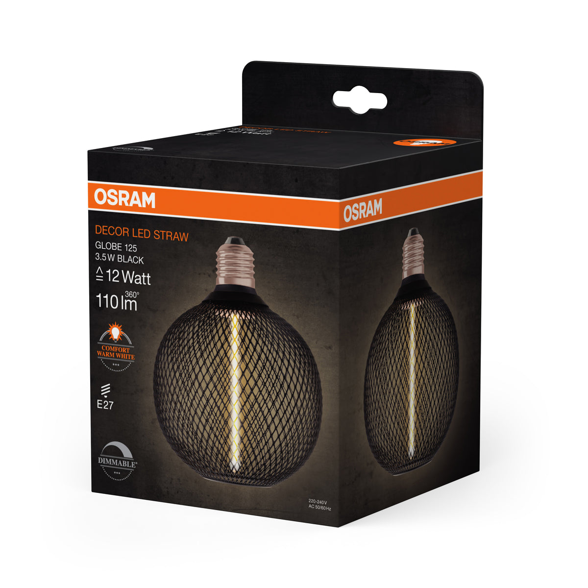 OSRAM DECOR LED Strohfilament Lampe Globe, Schwarz, 3.5W, 110lm , Comfort warm white , E27-LEDVANCE Shop