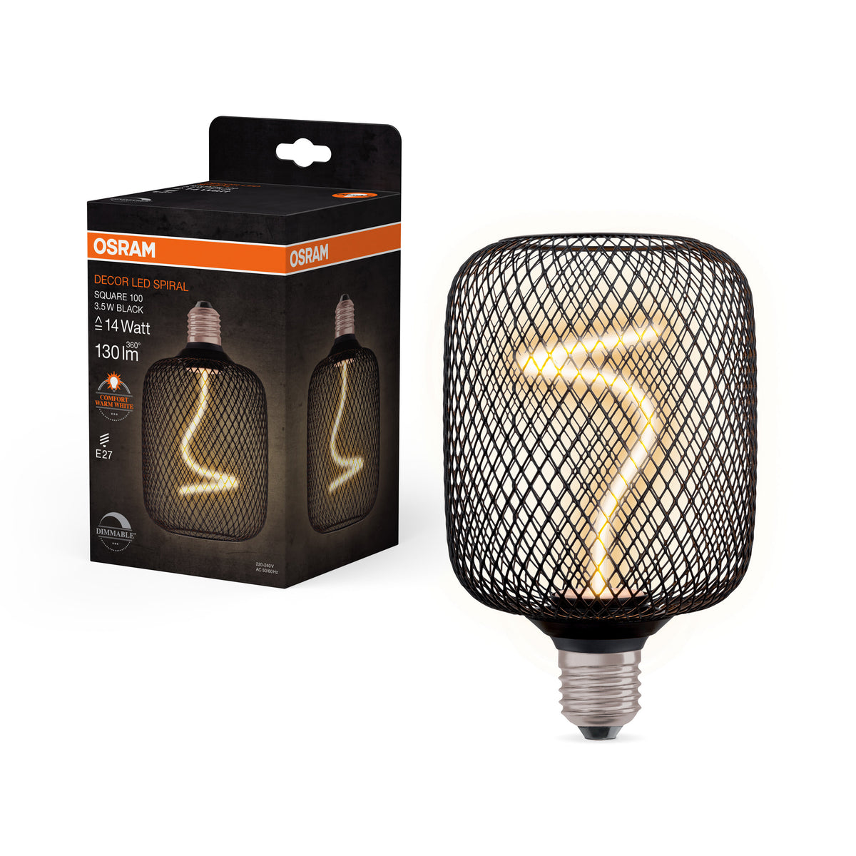 OSRAM DECOR LED Spiralfilament Lampe Quadrat, Schwarz, 3.5W, 130lm , Comfort warm white , E27-LEDVANCE Shop