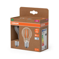 OSRAM LED LAMPS ENERGY CLASS A ENERGY EFFICIENCY FILAMENT CLASSIC A in A-Form, LED-Lampe, Bleifreies Glas, Klar, 3,8 W, 806 lm, Kaltweiß, Energieeffizienzklasse: A, 2er