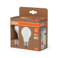 OSRAM LED LAMPS ENERGY CLASS A ENERGY EFFICIENCY FILAMENT CLASSIC A in A-Form, LED-Lampe, Bleifreies Glas, Matt, 3,8 W, 806 lm, Kaltweiß, Energieeffizienzklasse: A, 2er