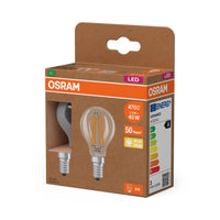OSRAM LED CLASSIC P ENERGY EFFICIENCY A in P-Form, LED-Lampe, Bleifreies Glas, Klar, 2,2 W, (ex 40 W), 470 lm, Warmweiß, 2700 K, Energieeffizienzklasse: A, CRI 80, 2er