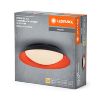 LEDVANCE Orbis Plate LED-Deckenleuchte, schwarz-orange, 45W, 2200lm, 3000K, 480mm, 830 freundliches Warmweiß, durch Kicken in 3-Stufen dimmbar, IP20 Schutz, Montageschrauben und Dübel inklusive