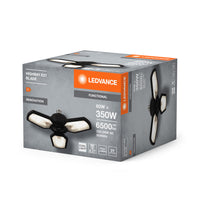 LEDVANCE Highbay Blade Deckenlampe in Schwarz, Aluminium, mit verstellbaren Lichtflügeln, bietet 60 W bzw. 6500 lm in Neutralweiß mit 4000 K, E27 Schraubgewinde, 337. 5 mm Durchmesser, IP20