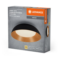 LEDVANCE ORBIS Alva LED-Deckenleuchte, schwarz mit Holzdekor, 36W, 1600lm, 3000K, 830 freundliches Warmweiß, durch Klicken in 3-Stufen dimmbar, IP20 Schutz, Montageschrauben und Dübel inklusive