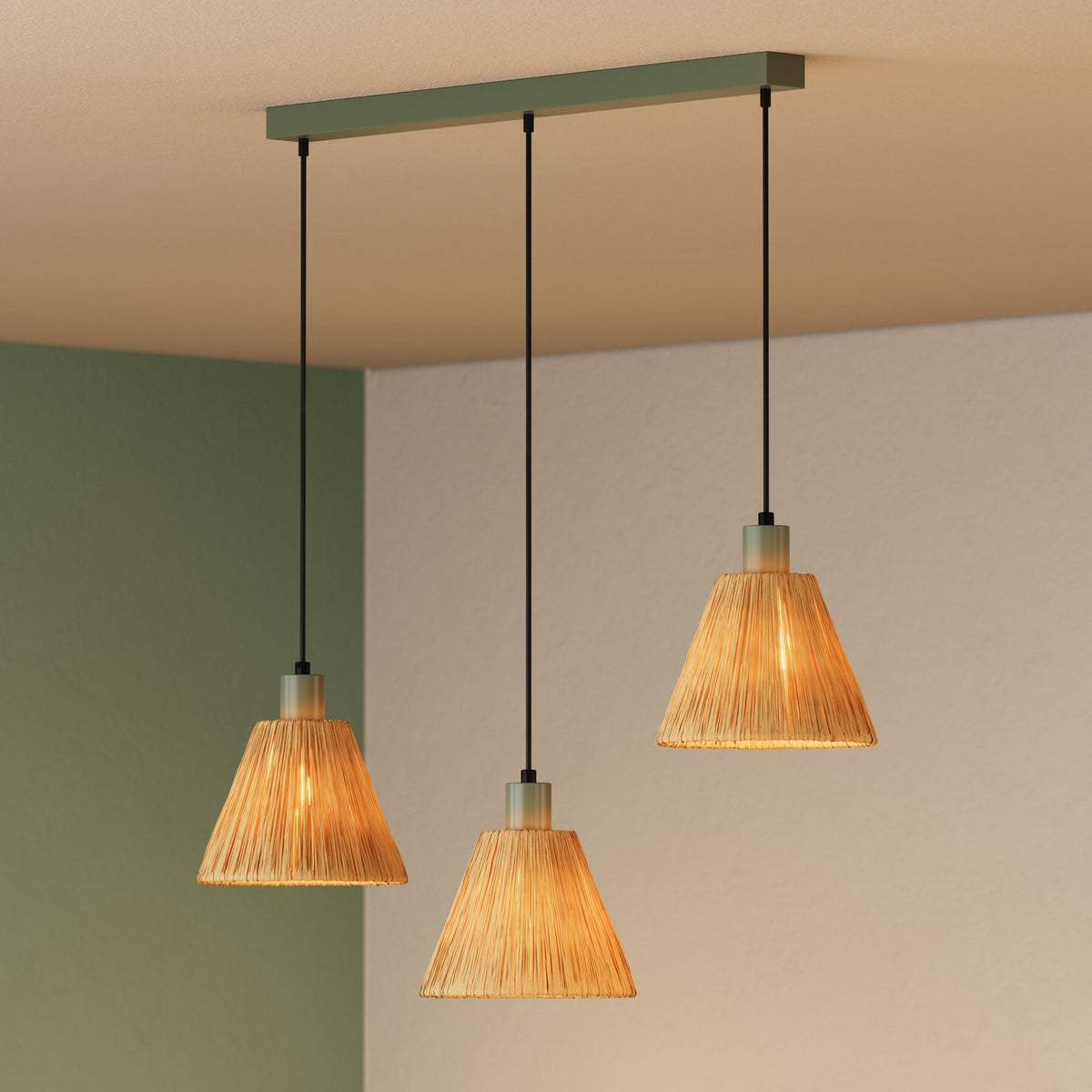 LEDVANCE DECOR Pendelleuchte Decor Raffia Linear grün, 3xE27, inkl. Leuchtmittel-LEDVANCE Shop