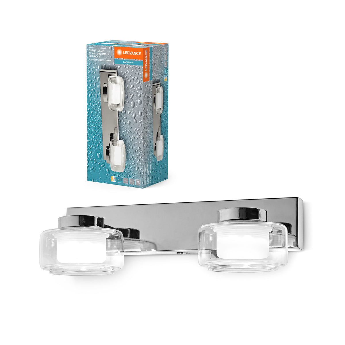 LEDVANCE ORBIS Flame Wand- und Deckenleuchte mit LED, Chrom, 11W, 700lm, 3000/4000K, Farbtemperatur über Wandschalter einstellbar (kaltweiß/warmweiß), IP44