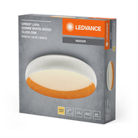 LEDVANCE ORBIS Livia LED-Deckenleuchte mit Metallring, weiß/Holzdekor, 36W, 2000lm, 3000K, 520mm, 830 freundliches Warmweiß, durch Klicken in 3-Stufen dimmbar, IP20, Schrauben/Dübel inklusive