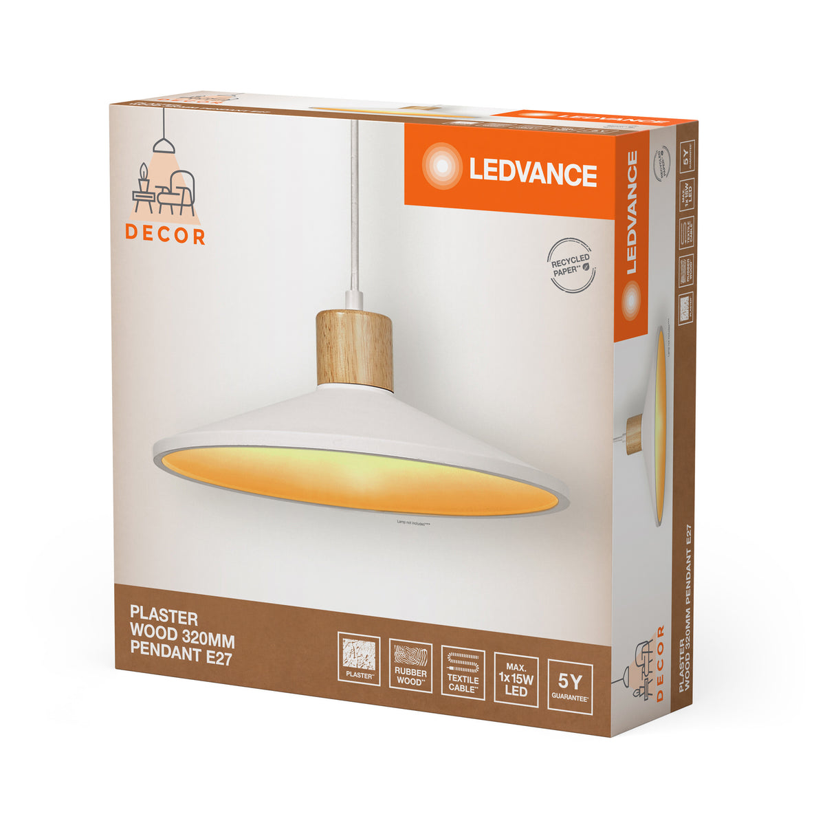 LEDVANCE DECOR Plaster Wood Gips Pendelleuchte, E27, 320 mm-LEDVANCE Shop