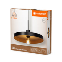 LEDVANCE Decor Plate dekorative Hängelampe mit tellerförmigem Lampenschirm, 400mm, mit E27 Fassung, IP20, Metall, schwarz/beige