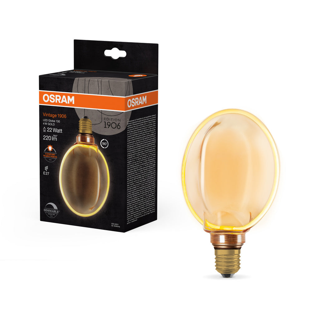 OSRAM VINTAGE 1906® LED Lampe LED CLASSIC GLOBE130 O - Form FILAMENT 4W 818 Gold E27, 220 lm, 1800 K, Comfort warm white-LEDVANCE Shop