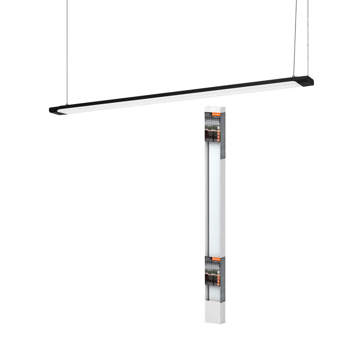 LEDVANCE Office Line Slab, flache Bürodeckenleuchte, 1. 2 m, 40 W, 4100 lm, 4000 K, 840 kaltweiß, 3-stufig dimmbar, schwarzes Aluminium, IP20